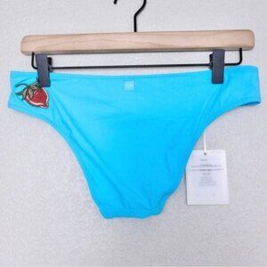 NWT TCN Banda Bikini Bottom 4 Fruits Strawberry Embroidered White Turquoise